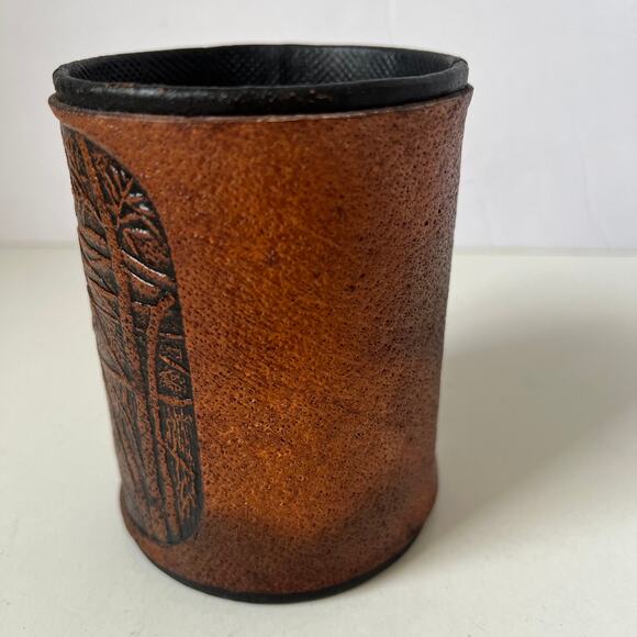 PETER PINDER Leather Pen Holder Brown Caribou Water Buffalo Bamboo 4" Felt - Picture 2 of 10